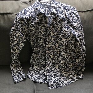 Topman Stretch Fit Small Blue Floral Long Sleeve Button Down Shirt